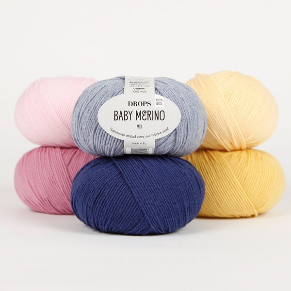 Drops Baby Merino, Superwash merino wool yarn, Natural fiber yarn, Sport weight yarn, Soft wool Knitting yarn