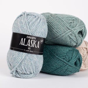 Knitting Yarn Aran Weight - Pure Wool Worsted Yarn for Hats, Sweaters and More - Certified DROPS Alaska Wool 50g Skein 77 Yards Soft Warm