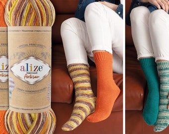 Alize Sock Yarn, Knitting Yarn, Self stripping yarn, Superwash Yarn, Alize Superwash Artisan, Superwash Wool,