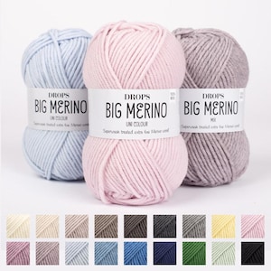 Fio DROPS Big Merino – 100% lã merino macia, fio grosso para tricô e crochê, quente, superlavável, perfeito para suéteres e acessórios