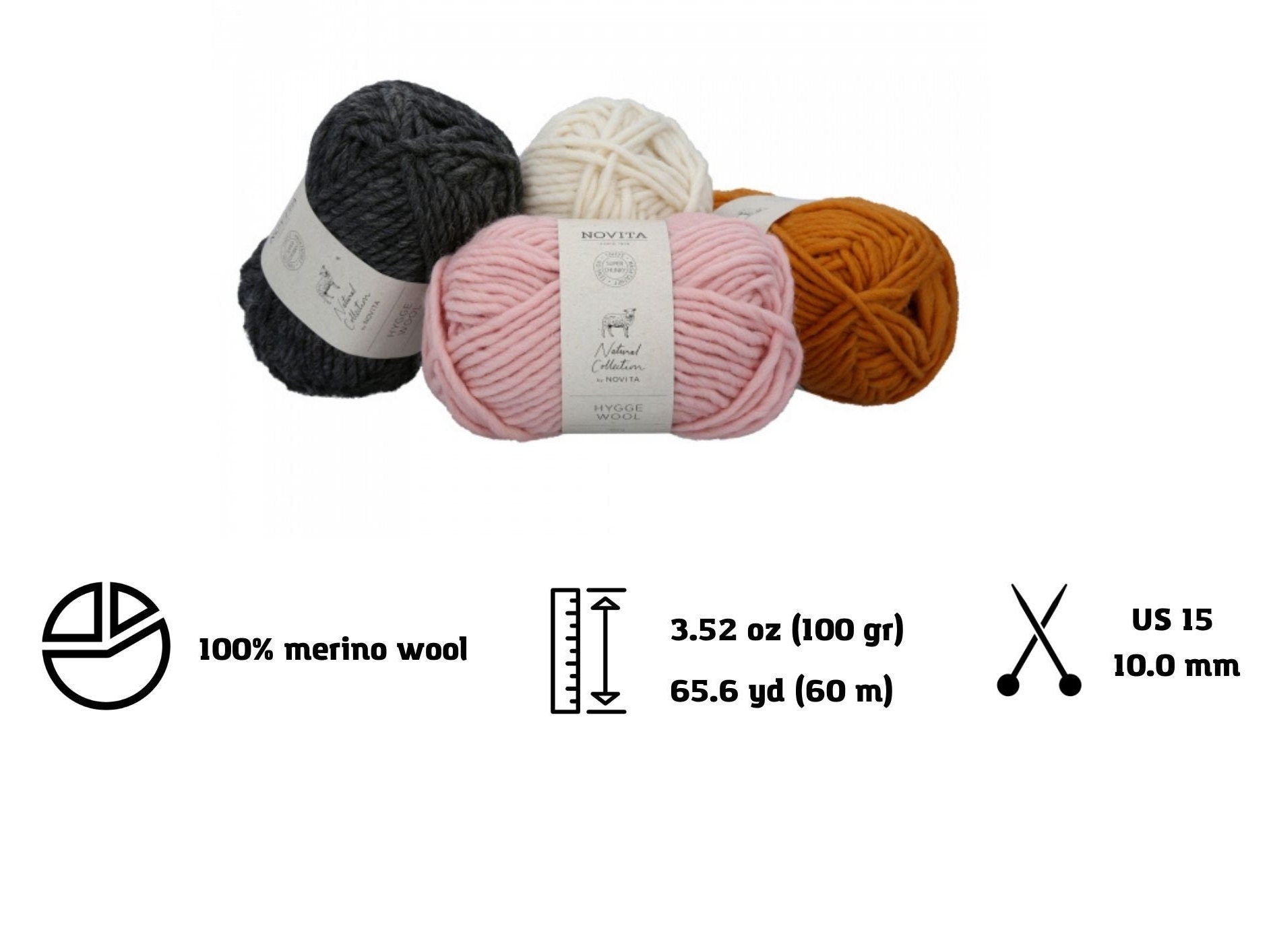 Fil de laine, fil à tricoter super épais Novita Hygge Wool, fil à tricoter  super volumineux, fil à pli unique, fil lavable en machine, fil de laine  pure -  France