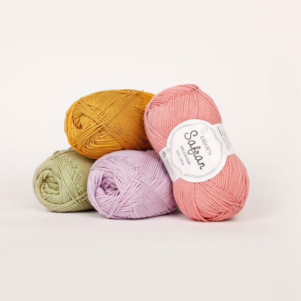 Cotton yarn, Drops Safran, crochet yarn, knitting yarn, light sport weight cotton yarn, amigurumi yarn, summer yarn, Egypt cotton