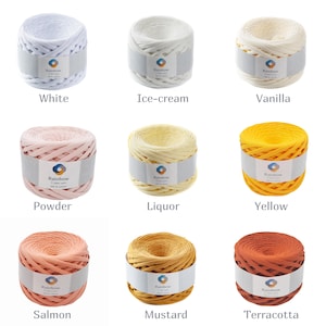 Tshirt yarn, Fabric yarn, T Shirt yarn, 100% Cotton, Jersey T-shirt yarn, 7-9 mm,  Macrame yarn, Crochet Yarn, 39 colors, various lengths