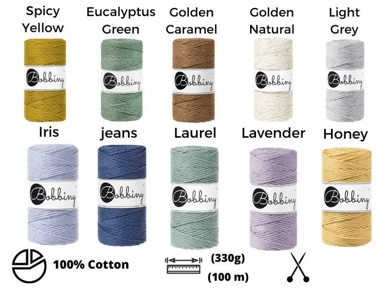 Bobbiny Marcame cords 3mm, cotton braided cord, 100m, 55 colours image 7