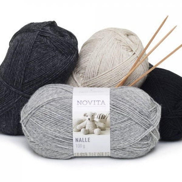 knitting wool yarn, sock yarn, Novita Nalle, DK weight yarn, 6 ply yarn,  75 wool,  25 polyamide, 100 g, 260 meters, machine washable yarn