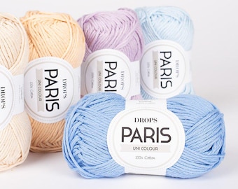 DROPS Paris Yarn, 100% Cotton Natural Yarn, Aran Worsted Weight, Soft Cotton Knitting Yarn for Sweaters, Bags, and Baby Items, Crochet Yarn