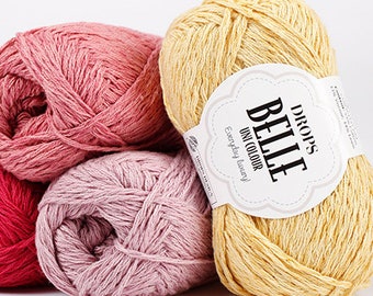 DROPS Belle, cotton and linen blend yarn with viscose for knitting and crochet