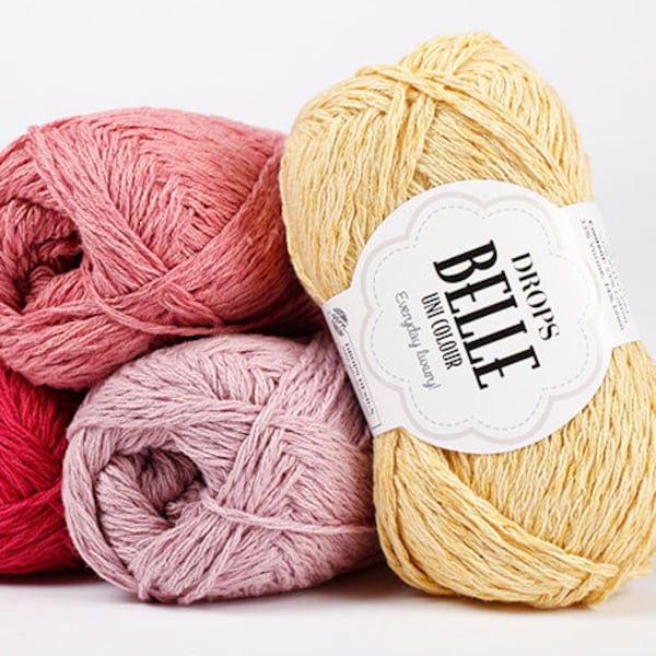 DROPS Belle, cotton and linen blend yarn with viscose for knitting and crochet