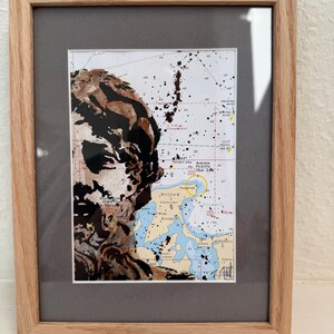 Aquarelle sérigraphiée sur carte nautique coquillage image maritime art mer Mer du Nord Mer Baltique Arkona