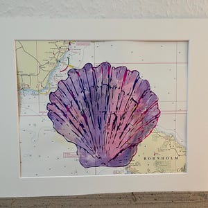 Coquille aquarelle sérigraphiée sur carte nautique Mer Baltique Carte de la mer du Nord Carte maritime imprimée