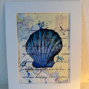 Siebdruck Aquarell auf Seekarte Muschel Maritim Ostsee Nordsee Art Bild Druck Karte