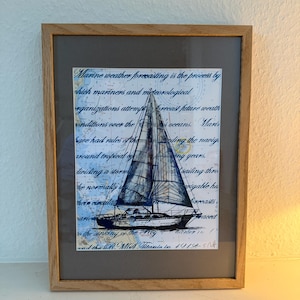 Serigrafía en mapa náutico real barco velero mapa pieza única vela mar marítimo Mar del Norte Mar Báltico