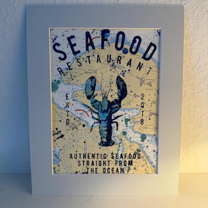 Aquarelle sérigraphiée sur carte marine Seafood Art Picture Homard Homard Mer Baltique Maritime