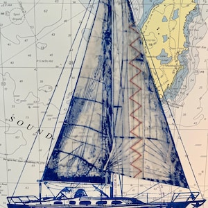 Serigrafía y acuarela sobre mapa náutico velero Isla Rathlin imprimir mapa Irlanda Escocia Mar del Norte