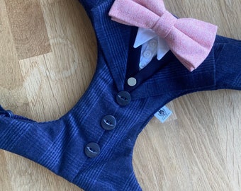 Navy Check Tweed Dog Suit, Limited Edition, Dog Wedding Attire ,Dog Ring Bearer , Dog Tuxedo, Dog Suit Harness, Wedding Dog Harness