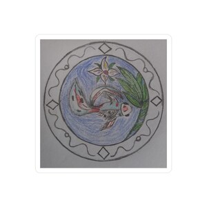 Kiss-Cut Vinyl Aufkleber Koi Fische schwimmen mit Lotusblume original Skizze Kunst