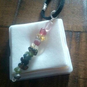 Jeweled Rainbow necklace. Tourmaline, Citrine and Strawberry Quartz Crystal dangler pendant