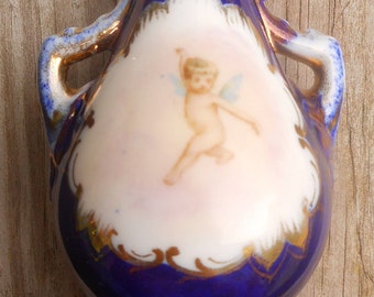 Victoria Carlsbad - Austria - Mini Blue Cherub Vase  Era - 1891<>1918