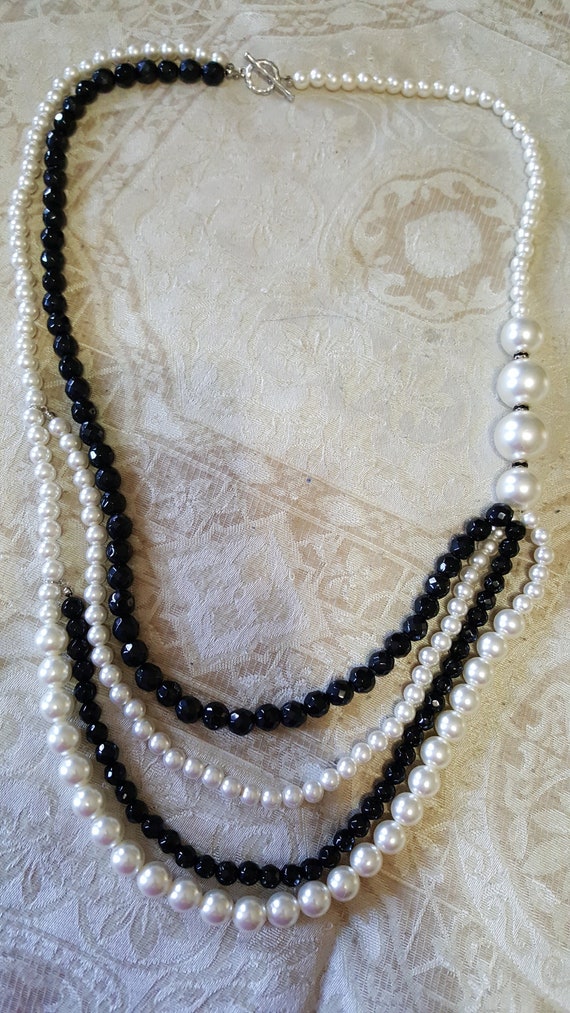 Faux Pearl Necklace Statement Piece - Four strand 