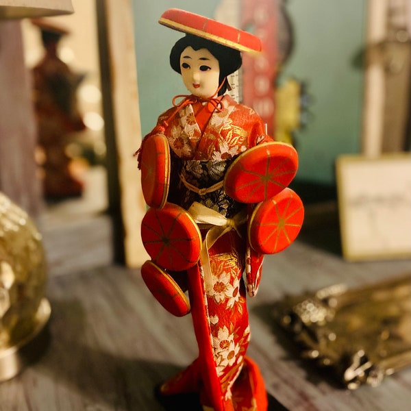 Japanese Geisha Doll, Handmade, Chinoiserie Chic, Asian Doll, Collectible Dolls, Japanese Antiques, Table Sculpture