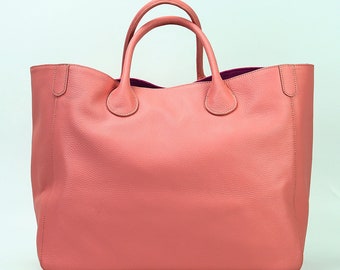 Ladies Large Pink Faux Leather Tote Shoulder Bag