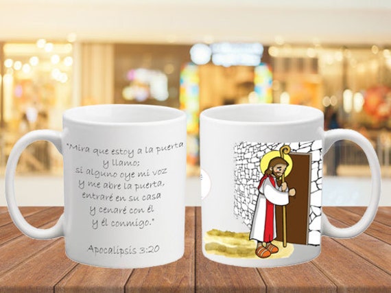 Jesus Knocks At The Door Of Your Heart Ceramic Mug With Verse Etsy