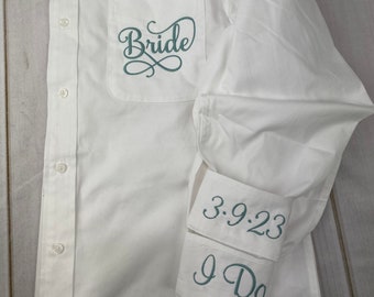 Bride Get Ready Shirt l Button Down White Bridal Shirt l Embroidered Bridal Shirt l Oversized Bride Shirt l Bride Robe l