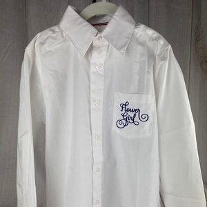 Flower Girl Get Ready Shirt | Kids Wedding Day Shirt | Girl's Button Down Shirt I White Children’s Wedding Shirt