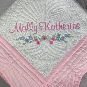 Personalized Baby Quilt l FREE SHIPPING | Baby Girl Quilt l  Embroidered Quilt l Flower Quilt l Heirloom Quilt l