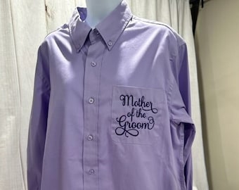 Mother of Groom Shirt l SAMPLE | Only One Available- Lavender Sample Shirt with Purple Embroidery | Size Medium