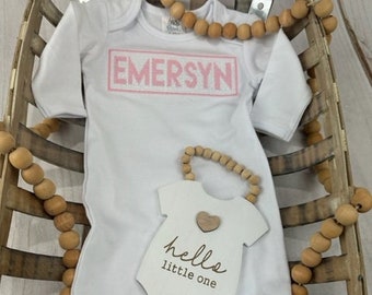 Coming Home Gown w Faux Smocked Name l Photo Shoot Outfit l Newborn Outfit l Cotton Baby Clothes