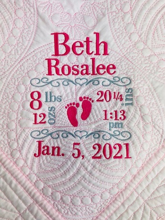Girl Baby Quilt Footprints Cotton Quilt Birth Etsy