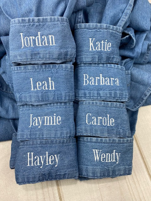 Wedding Party Denim Shirt | Embroidered Names on Cuffs | Oversized Casual Shirts for Bachelorette Party | Wedding Get Ready Robe | Shacket