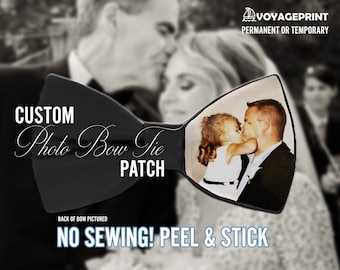 Photo Bow Tie Patch Peel and Stick Bow Tie Patch TM Fabric Custom Father of the Bride Gift Wedding