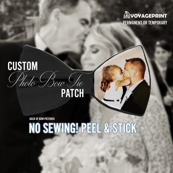 Photo Bow Tie Patch Peel and Stick Bow Tie Patch TM Fabric Custom Father of the Bride Gift Wedding