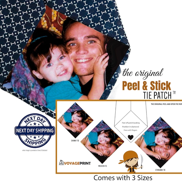 Peel and Stick Tie Patch TM Custom Photo patches for Wedding, father of the bride, father's day,  dad, Father of groom, Groomsmen
