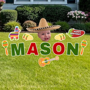 Custom Fiesta Birthday Yard Sign with Name & SombreroHead™ – Personalized Lawn Display