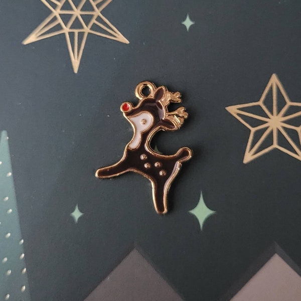 Reindeer charm, gold coloured metal, enamel, perfect for winter, Christmas, festive projects, like a pendant, earrings, keyrings, crafts