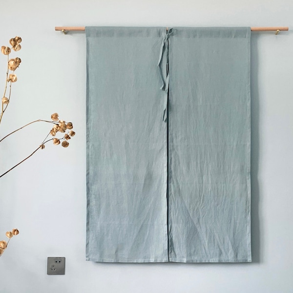 Japanese Fine Linen Noren Curtain -  Natural Greenish blue - 33" Width - Varied Length