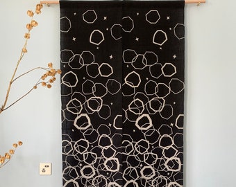 Japanese Noren Curtain: Ramie Linen - Polygon Pattern - Natural Dye - 35"W x 59"H