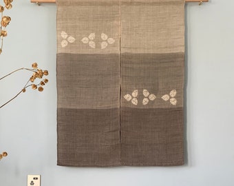 Japanese Linen Noren Curtain - Handwoven Natural Linen Ramie - Natural Dyed Ash Grey - Animal Footprints - 45"H x 33"W