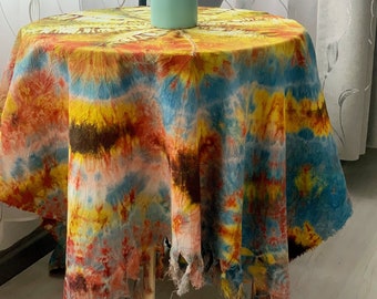 Rustic Table Cloth - Natural Cotton - Tie Dye - Multi Yellow - 47"W x 71"L