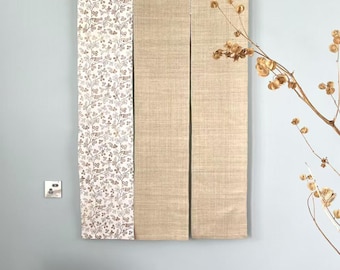 Japanese Linen Noren Curtain - Handwoven Ramie Floral Print - 33"W x 59"H