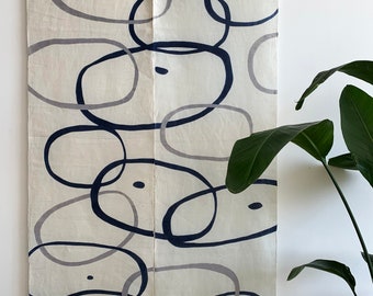 Japanese Noren Curtain - Semi-Handwoven Ramie - Natural Dyed - Beige - Circles - 35"W x 59"H