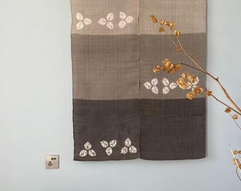 Handwoven Ramie Noren Curtain: Japanese Style Deer Footprints, Deep Grey (48"H x 34"W)