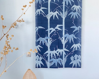 Indigo Blue Bamboo Noren Curtain - Japanese Ramie Linen - 35"W x 59"H