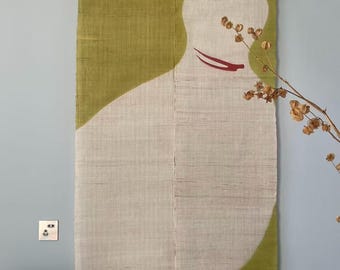 Japanese Noren Curtain - Handwoven Ramie Linen - Gourd Pattern - 35"W x 59"H