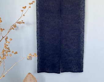 Japanese Linen Noren Curtain - See-thru Lace Linen Noren - Natural Dyed - Deep Indigo Blue - 59"H x 34"W