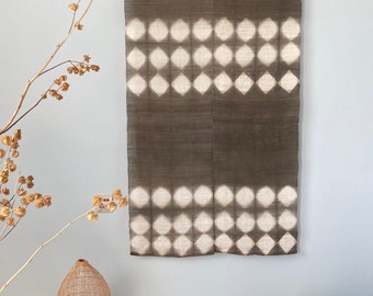 Japanese Linen Noren Curtain - Handwoven Natural Linen Ramie - Brown - Diamond Shibori - 59"H x 35"W