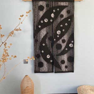 Japanese Style Noren Curtain - Fine Cotton Linen - Natural Dyed Deep Brown - Tie-dyed Pattern - 58&quot;H x 33&quot;W